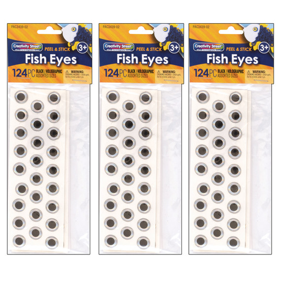 Fish Eyes, Holographic, Assorted Sizes, 124 Per Pack, 3 Packs