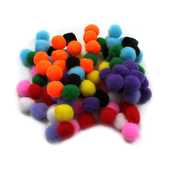 Pom-Poms 1/2", Assorted Colors, 100 Per Pack, 12 Packs
