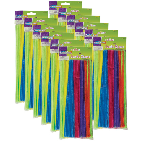 Jumbo Stems, Hot Assorted Colors, 12" x 6 mm, 100 Per Pack, 12 Packs