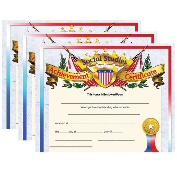 Social Studies Achievement Certificate, 30 Per Pack, 3 Packs - H-VA675-3
