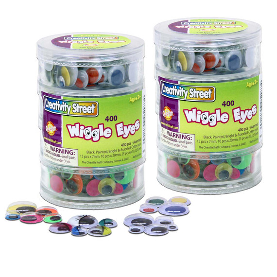 Wiggle Eyes Storage Stacker, Round Assorted Black, Painted & Bright, Assorted Sizes, 400 Pieces Per Pack, 2 Packs