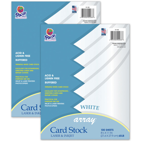 Card Stock, Classic White, 8-1/2" x 11", 100 Sheets Per Pack, 2 Packs