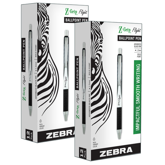 Z-Grip Flight Ballpoint Retractable Pen 1.2mm, Black, 12 Per Pack, 2 Packs