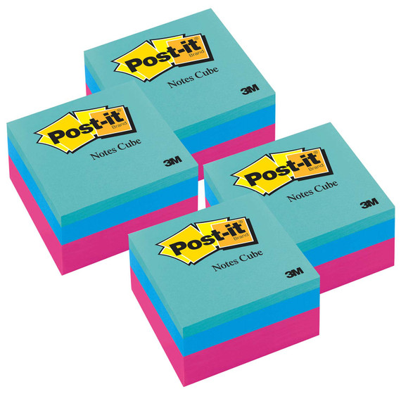 Notes Cube, Ultra Colors, 3" x 3", Pack of 4