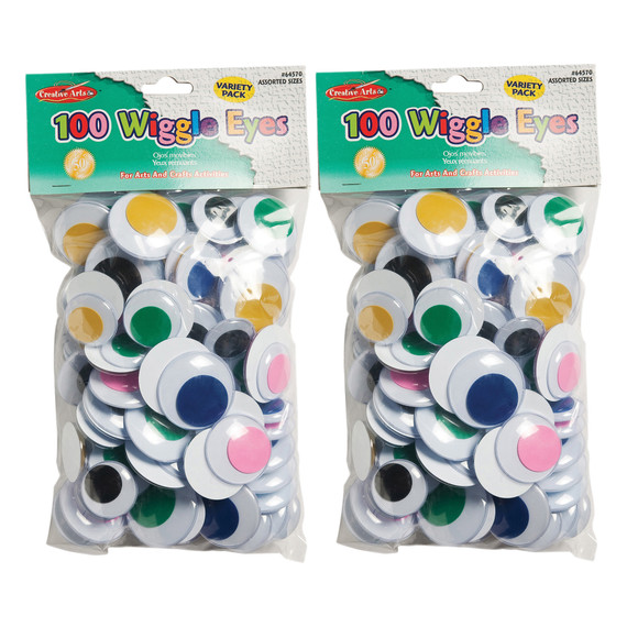 Wiggle Eyes, Jumbo Round, Assorted Colors & Sizes, 100 Per Pack, 2 Packs
