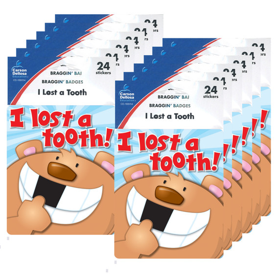 I Lost a Tooth Motivational Stickers, 24 Per Pack, 12 Packs