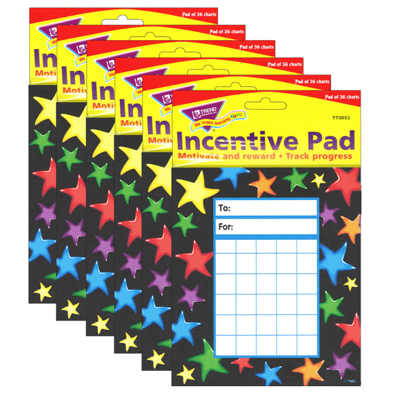 Gel Stars Incentive Pad, 36 Sheets Per Pad, Pack of 6