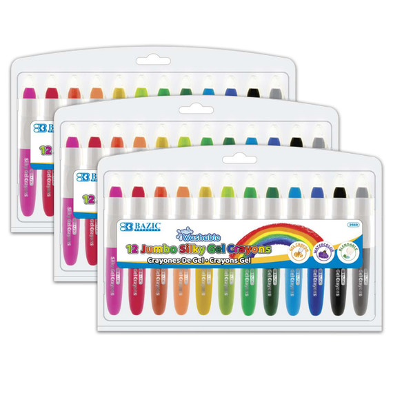 Washable Jumbo Silky Gel Crayons, 12 Per Pack, 3 Packs