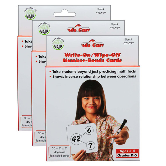 Write-On/Wipe-Off Number-Bonds Cards, 30 Per Pack, 3 Packs