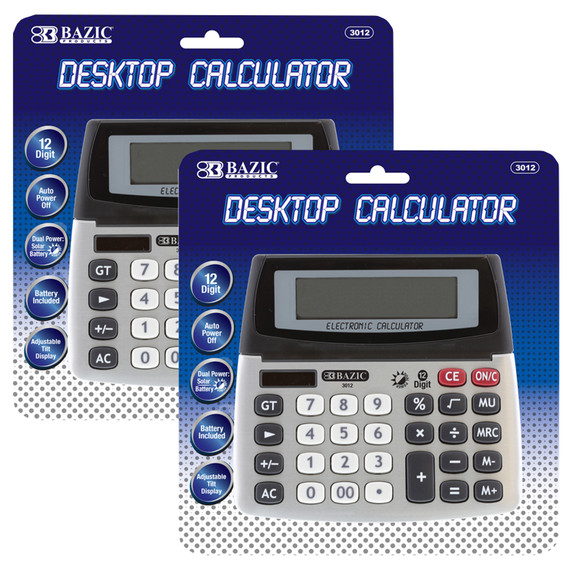 12-Digit Dual Power Desktop Calculator with Adjustable Display, Pack of 2