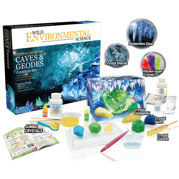 Crystal Growing Caves and Geodes - Science Kit for Ages 8+ - Grow Stalagmites, Columns and More - Includes Display Case