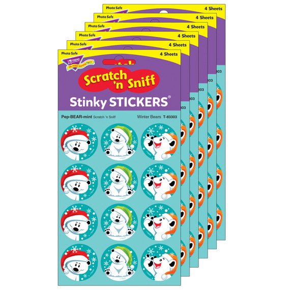 Winter Bears/PepBEARmint Stinky Stickers, 48 Per Pack, 6 Packs