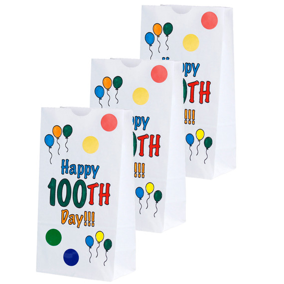 Happy 100th Day Paper Bags, 25 Per Pack, 3 Packs