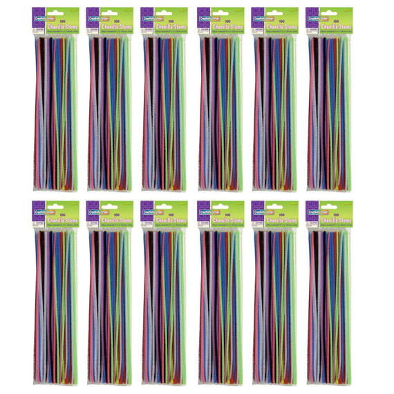 Regular Stems, Assorted Colors, 12" x 4 mm, 100 Pieces Per Pack, 12 Packs