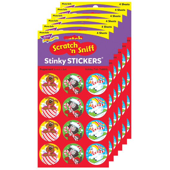 Holiday Pals/Peppermint Stinky Stickers, 48 Per Pack, 6 Packs