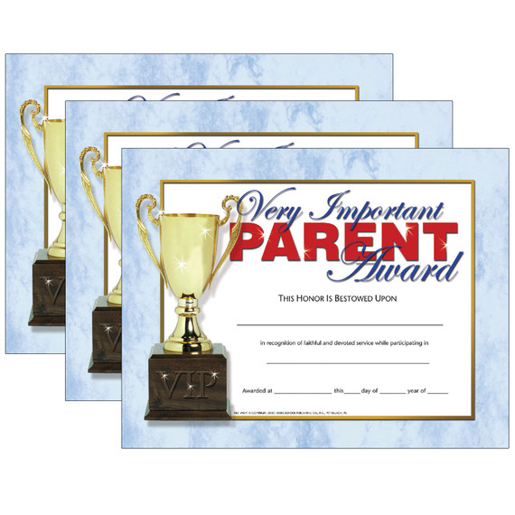 Very Important Parent Award, 8.5" x 11", 30 Per Pack, 3 Packs