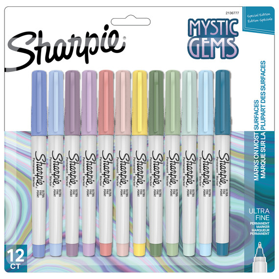 Permanent Markers, Ultra Fine Point, Mystic Gem Colors, 12 Count