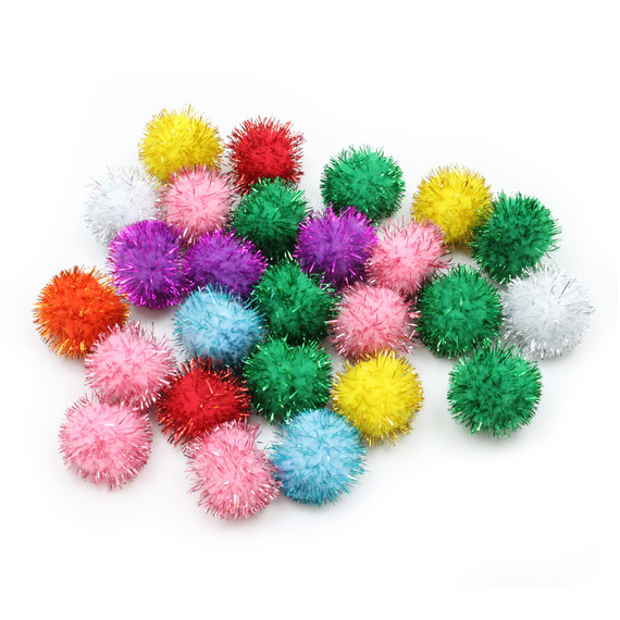 Glitter Pom Poms, Assorted Colors, 33 mm, 40 Pieces
