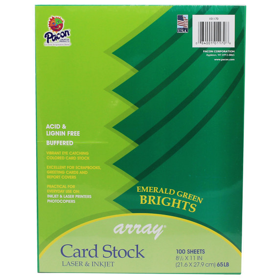 Card Stock, Emerald Green, 8-1/2" x 11", 100 Sheets