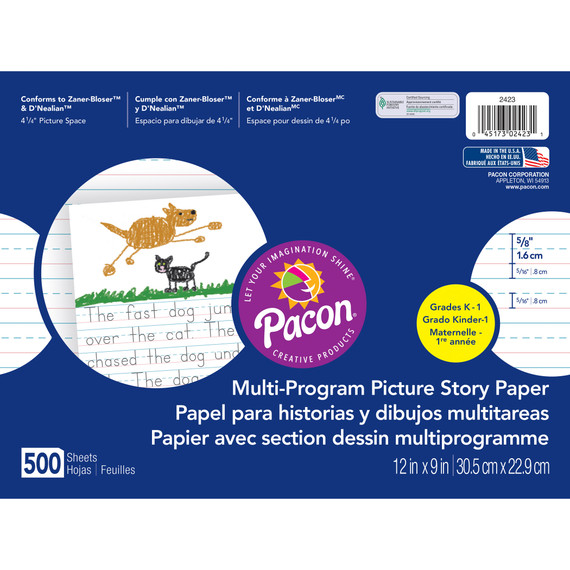 Multi-Program Picture Story Paper, 5/8" Ruled, White, 12" x 9", 500 Sheets