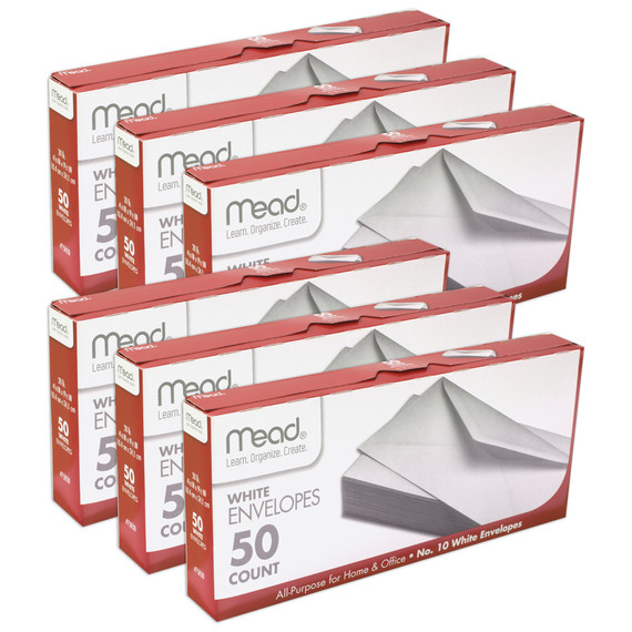 White Gummed Business Envelopes, 4 1/8 x 9 1/250#10, 50 Per Pack, 10 Packs