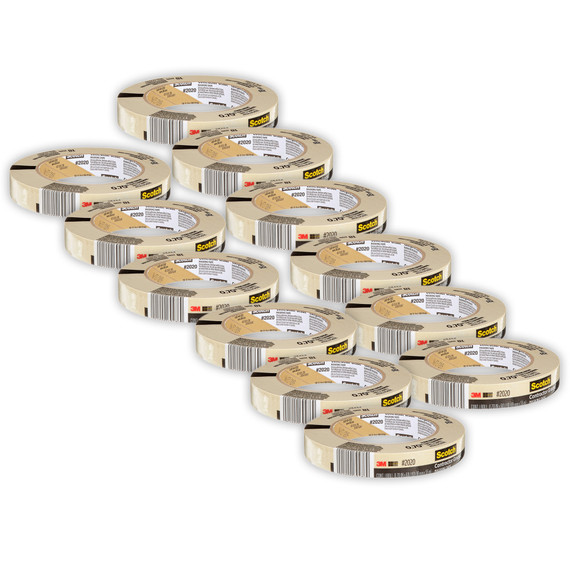 Contractor Grade Masking Tape, 0.70 in x 60.1 yd (18mm x 55m), Pack of 12