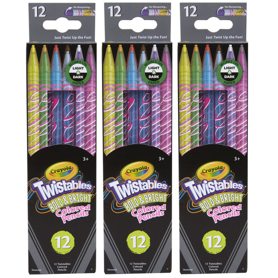 Bold & Bright Twistables Colored Pencils, 12 Per Pack, 3 Packs