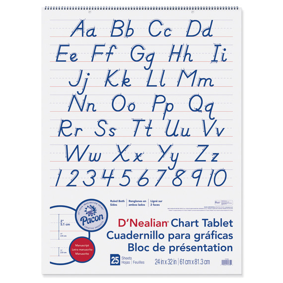 D'Nealian Chart Tablet, Manuscript Cover, 2" Ruled 24" x 32", 25 Sheets