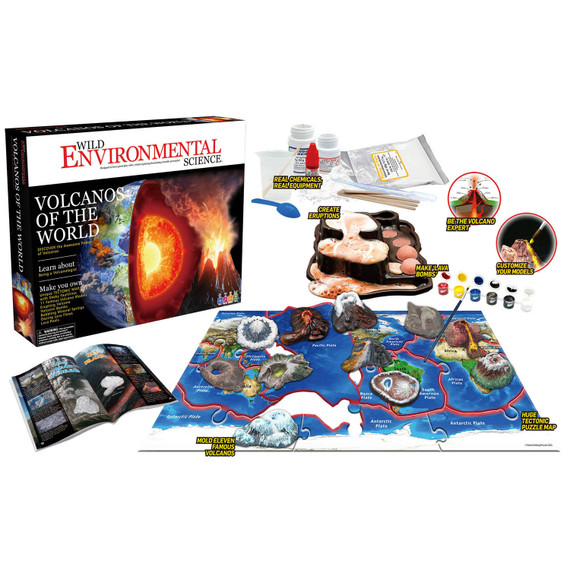 Volcanos of the World - Science Kit for Ages 8+ - Create 11 Volcanos, Mineral Pools, Lava Bombs, Tectonic Map and More