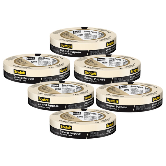 General Purpose Masking Tape, 0.94 in x 60.1 yd (24mm x 55m), 6 Rolls