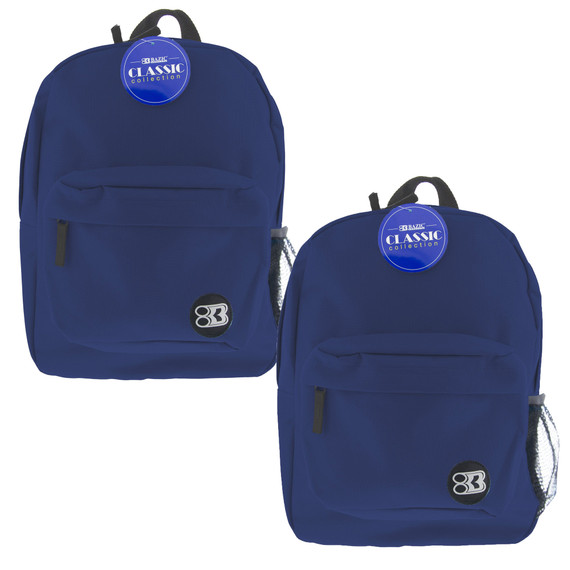 17" Classic Backpack, Navy Blue, Pack of 2