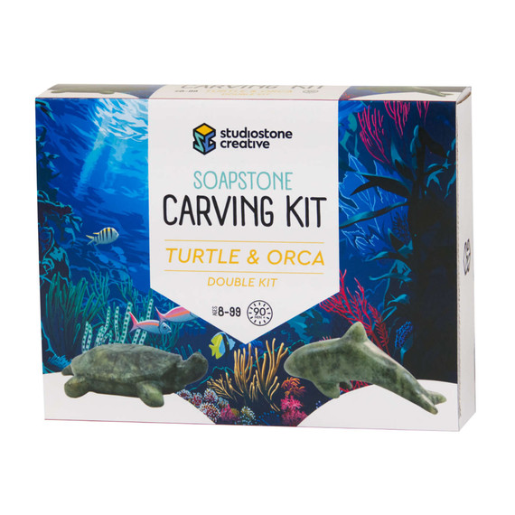 Turtle & Orca Double Soapstone Carving Kit