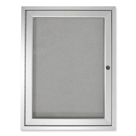 1 Door Enclosed Vinyl Bulletin Board With Satin Aluminum Frame, 24 X 36, Silver Surface