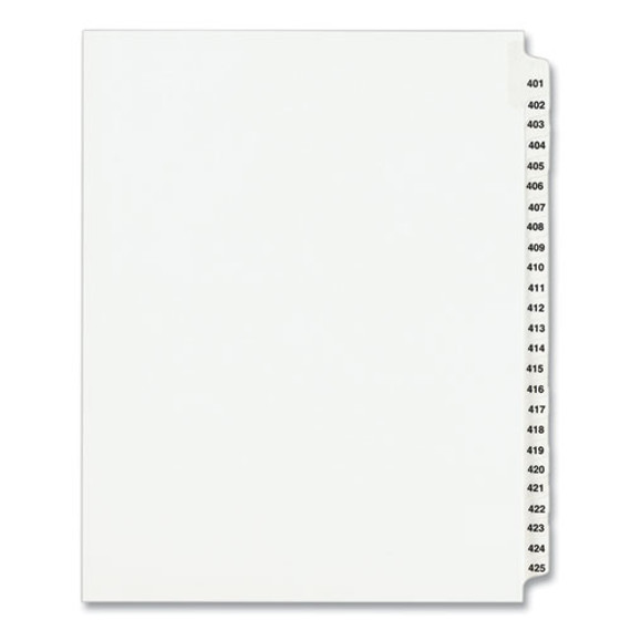 Preprinted Legal Exhibit Side Tab Index Dividers, Avery Style, 25-tab, 401 To 425, 11 X 8.5, White, 1 Set, (1346)