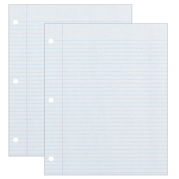 Recycled Filler Paper, White, 3-Hole Punched, 9/32" Ruled w/ Margin 8-1/2" x 11", 500 Sheets Per Pack, 2 Packs