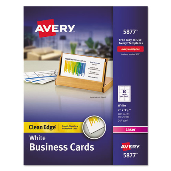 Clean Edge Business Cards, Laser, 2 X 3.5, White, 400 Cards, 10 Cards/sheet, 40 Sheets/box