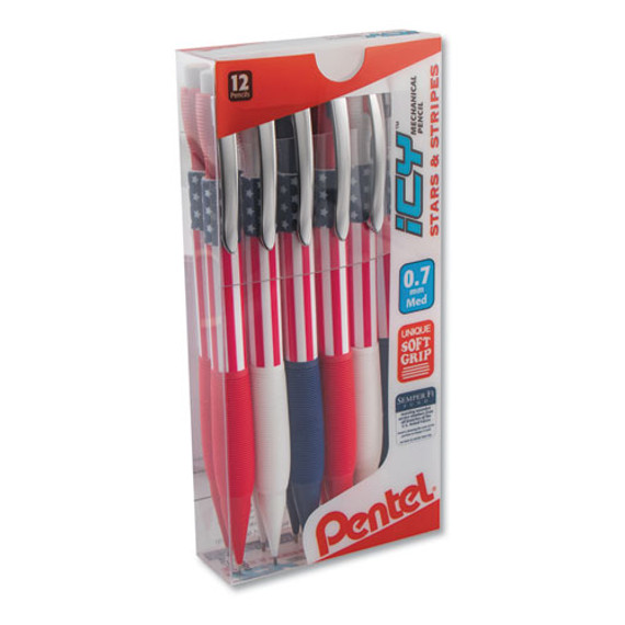 Icy Mechanical Pencil, 0.7 Mm, Hb (#2), Black Lead, Blue/red/white Barrel, Dozen