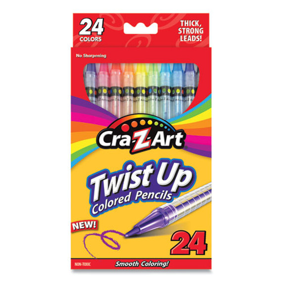 Twist Up Colored Pencils, 24 Assorted Lead Colors, Clear Barrel, 24/set