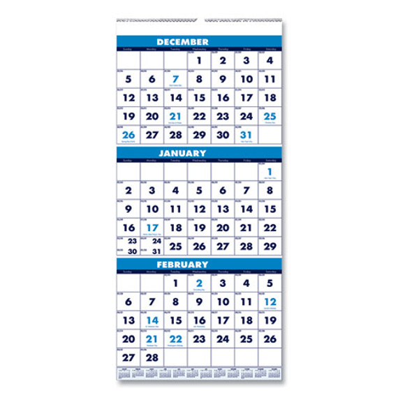 Recycled Three-month Format Wall Calendar, Vertical Orientation, 8 X 17, White Sheets, 14-month (dec To Jan): 2023 To 2025