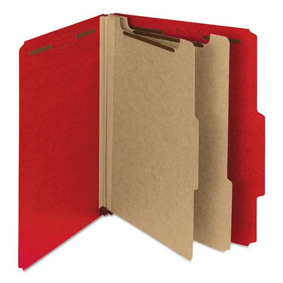 Recycled Pressboard Classification Folders, 2" Expansion, 2 Dividers, 6 Fasteners, Letter Size, Bright Red, 10/box