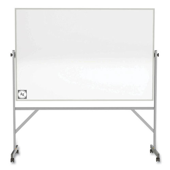 Reversible Magnetic Hygienic Porcelain Whiteboard, Satin Aluminum Frame/stand, 96 X 48, White Surface, Ships In 7-10 Bus Days