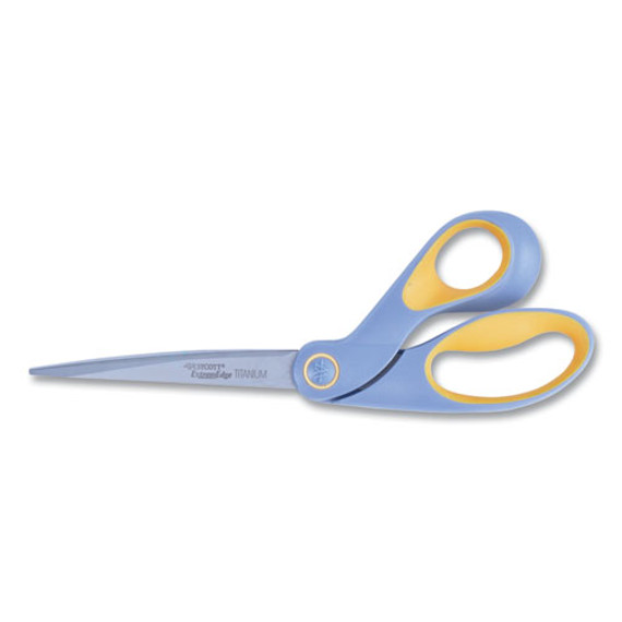 Extremedge Titanium Bent Scissors, 9" Long, 4.5" Cut Length, Offset Gray/yellow Handle
