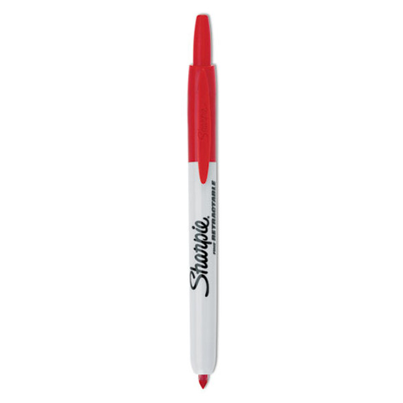 Retractable Permanent Marker, Fine Bullet Tip, Red