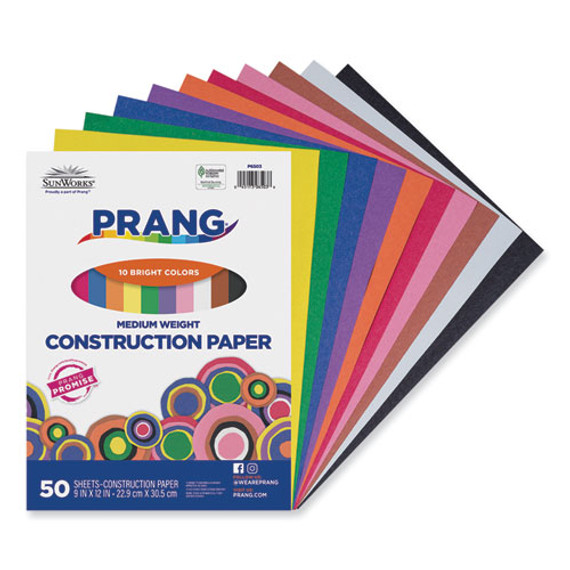 Sunworks Construction Paper, 50 Lb Text Weight, 9 X 12, Assorted, 50/pack