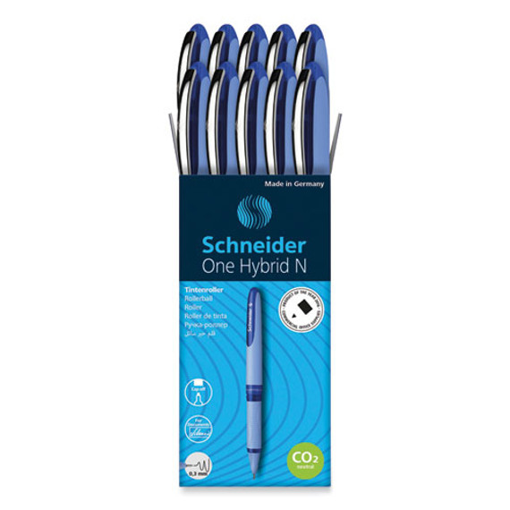 One Hybrid N Roller Ball Pen, Stick, Extra-fine 0.3 Mm, Blue Ink, Blue Barrel, 10/box