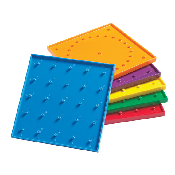 Double-Sided Geoboard Set - 5 x 5 Grid / 24 Pin Circular Array - Set of 6