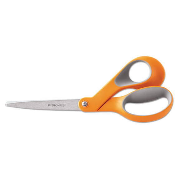 Home And Office Scissors, 8" Long, 3.5" Cut Length, Orange/gray Offset Handle