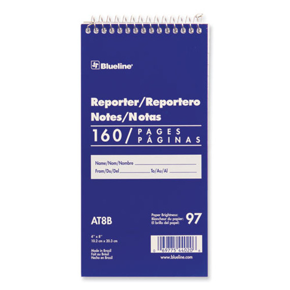 Reporters Note Pad, Medium/college Rule, Blue Cover, 80 White 4 X 8 Sheets