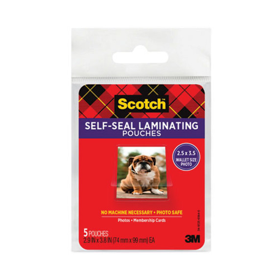 Self-sealing Laminating Pouches, 9.5 Mil, 2.81" X 3.75", Gloss Clear, 5/pack