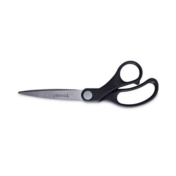 Stainless Steel Office Scissors, 8.5" Long, 3.75" Cut Length, Offset Black Handle
